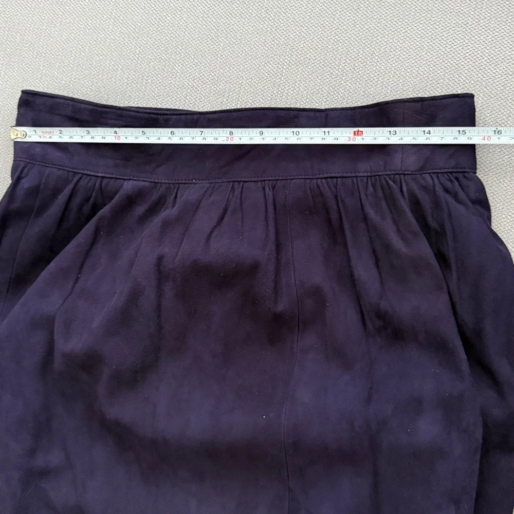 Vintage Saks Fifth Avenue Suede Leather Deep Purple Midi Skirt - Picture 7 of 12